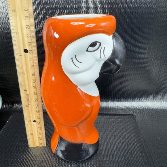 Vintage Ceramic Parrot Macaw Bird Vase Tall Tumbler Cup Red Orange Tall Vessel - Picture 3 of 10